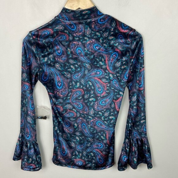 NEW Free People Velvet L'Amour Bell Sleeve Top Size XS Velour Bohemian Mock Neck - Picture 7 of 14